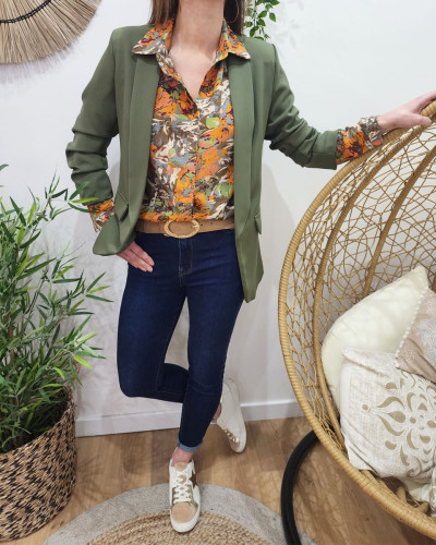 Blazer femme manches plissées kaki