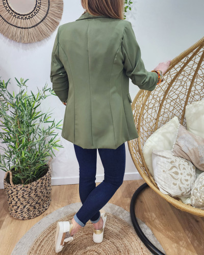 Blazer femme manches plissées kaki