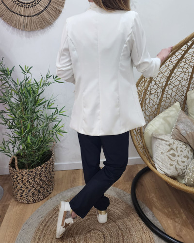 Blazer femme manches plissées blanc