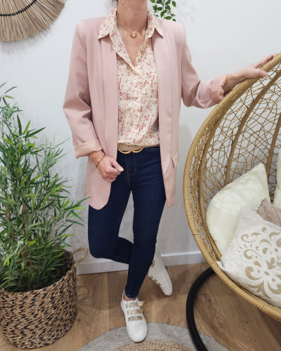 Veste blazer femme unie rose poudré