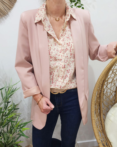 Veste blazer femme unie rose poudré
