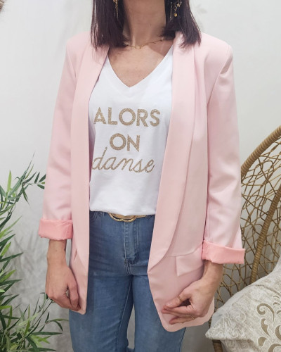 Veste blazer femme unie rose poudré