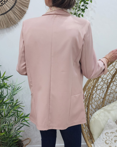 Veste blazer femme unie rose poudré