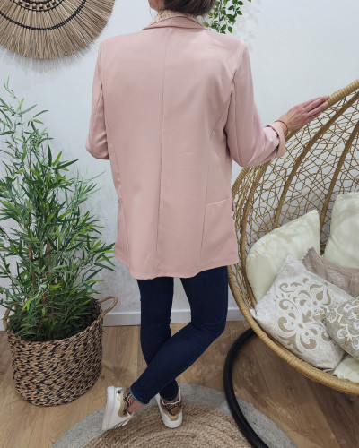 Veste blazer femme unie rose poudré