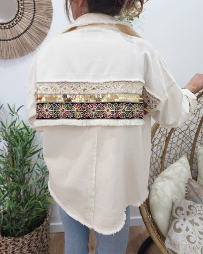 Veste femme beige broderies et sequins Juana