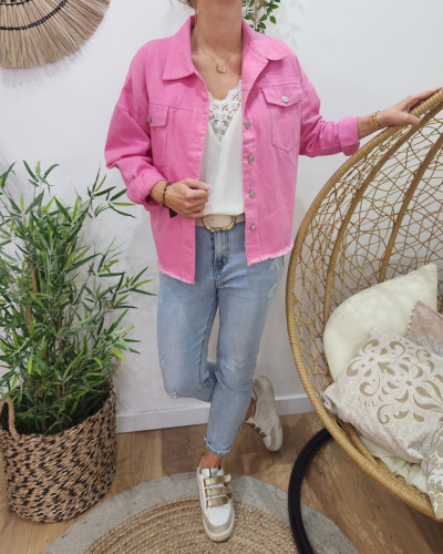 Veste en jean fluide rose fuchsia