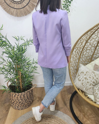 Blazer femme manches plissées parme