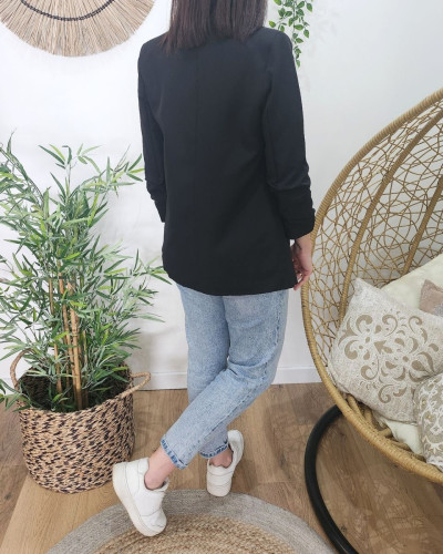 Blazer femme manches plissées noir