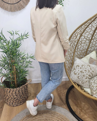 Blazer femme manches plissées beige