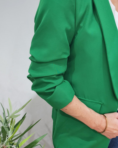 Blazer femme manches plissées vert gazon