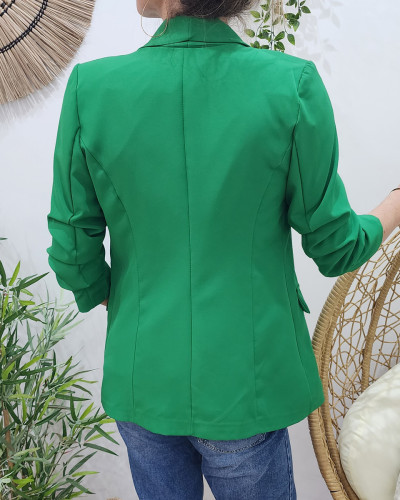 Blazer femme manches plissées vert gazon