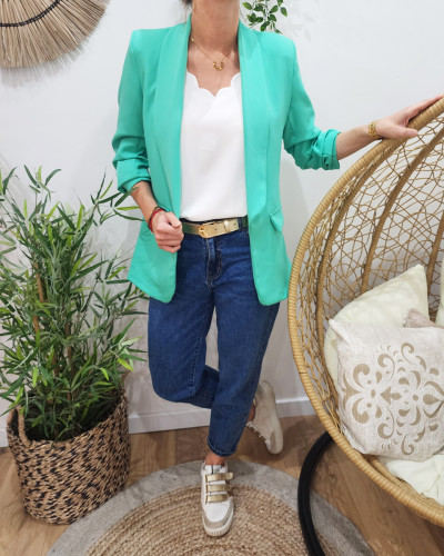 Blazer femme manches plissées vert d'eau