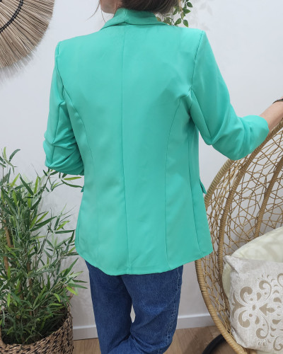 Blazer femme manches plissées vert d'eau