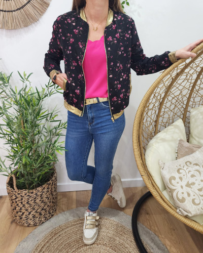 Bombers femme noir fleurs prunes Anouk