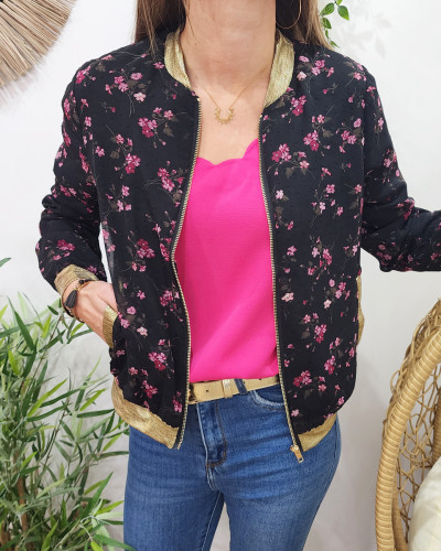 Bombers femme noir fleurs prunes Anouk