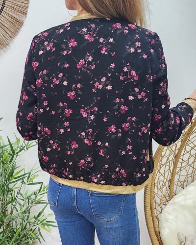 Bombers femme noir fleurs prunes Anouk