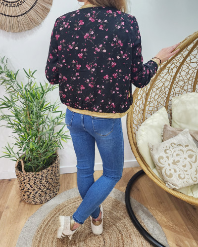 Bombers femme noir fleurs prunes Anouk