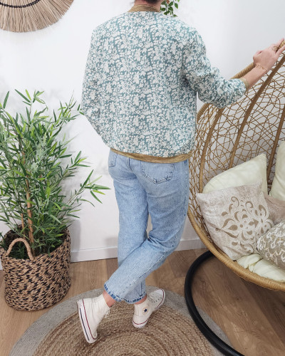 Bombers femme vert amande fleurs blanches Marinette 21946