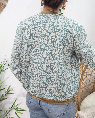 Bombers femme vert amande fleurs blanches Marinette