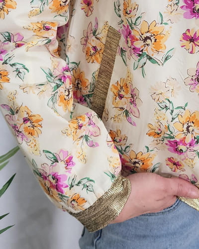 Bombers femme écru fleurs jaunes et roses Adèle