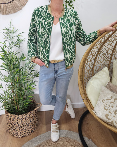 Bombers femme vert et écru Léana