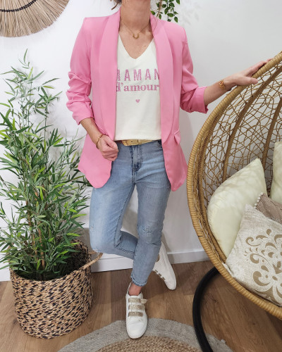 Blazer femme manches plissées rose