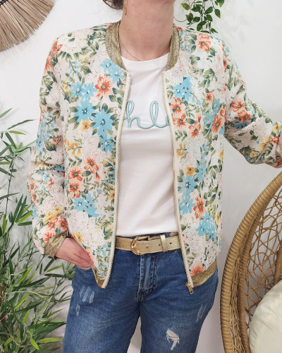 Bombers femme fleuri corail bleu Cassandre 22333