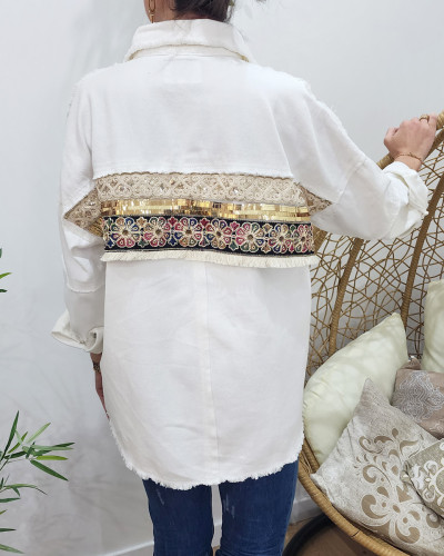 Veste femme écrue broderies et sequins Juana