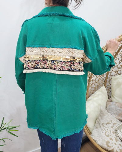 Veste femme verte broderies et sequins Juana