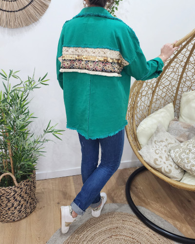 Veste femme verte broderies et sequins Juana