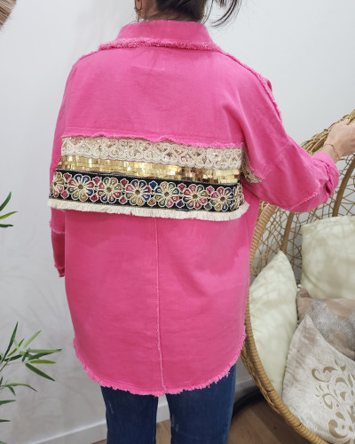 Veste femme rose fuchsia broderies et sequins Juana