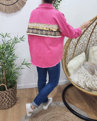 Veste femme rose fuchsia broderies et sequins Juana