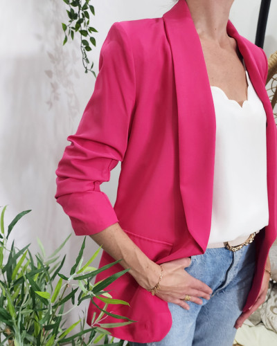 Blazer femme manches plissées fuchsia