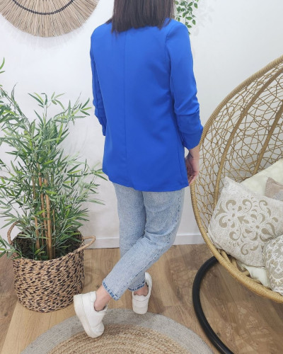 Blazer femme manches plissées bleu roi