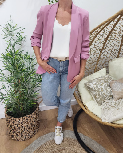 Blazer femme manches plissées vieux rose