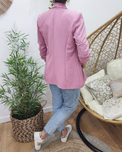 Blazer femme manches plissées vieux rose