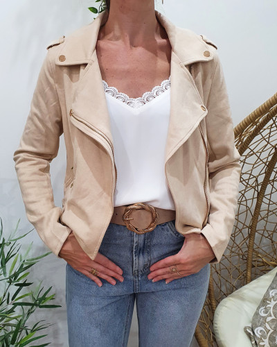 Perfecto femme beige suédine