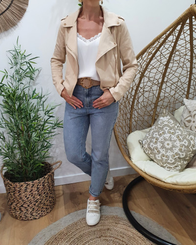Perfecto femme beige suédine