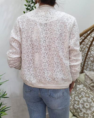 Bombers femme écru dentelle floral