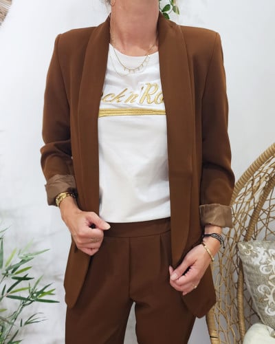Veste blazer femme unie marron 23554