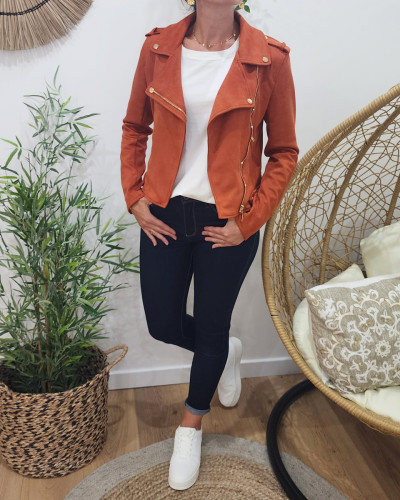 Perfecto femme brique suédine