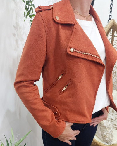 Perfecto femme brique suédine