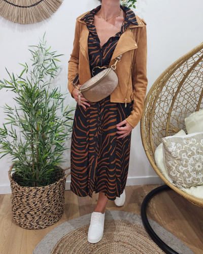 Perfecto femme camel suédine