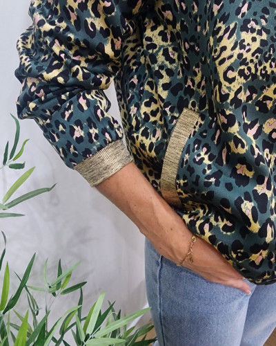 Bombers femme imprimé léopard kaki jaune