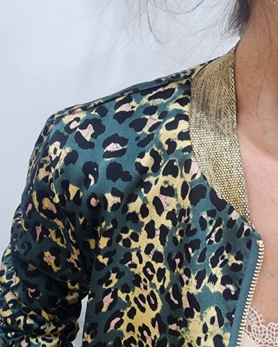 Bombers femme imprimé léopard kaki jaune