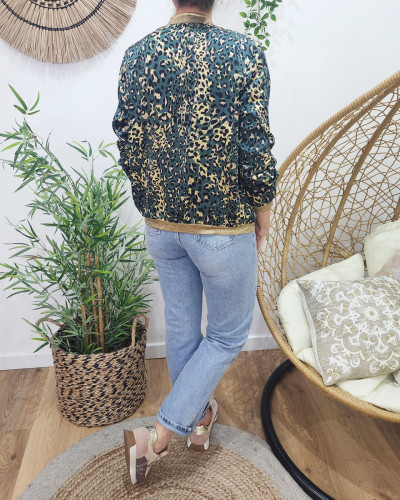 Bombers femme imprimé léopard kaki jaune
