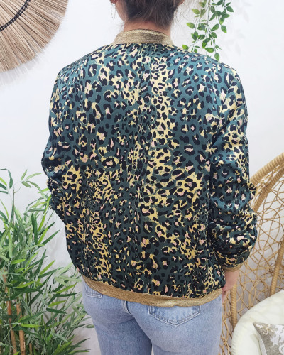 Bombers femme imprimé léopard kaki jaune