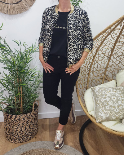 Bombers femme noir taches beiges