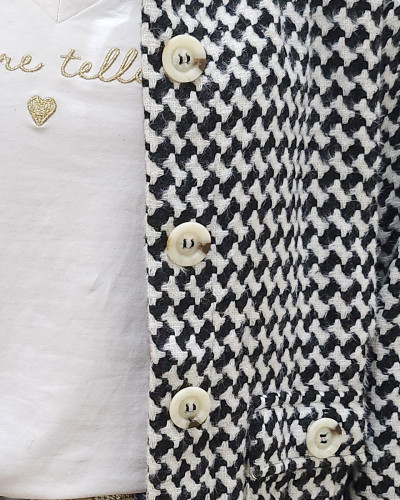 Veste femme droite à poches et boutons pied de poule