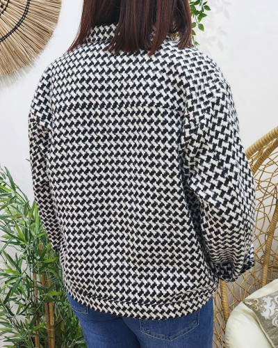 Veste femme droite à poches et boutons pied de poule